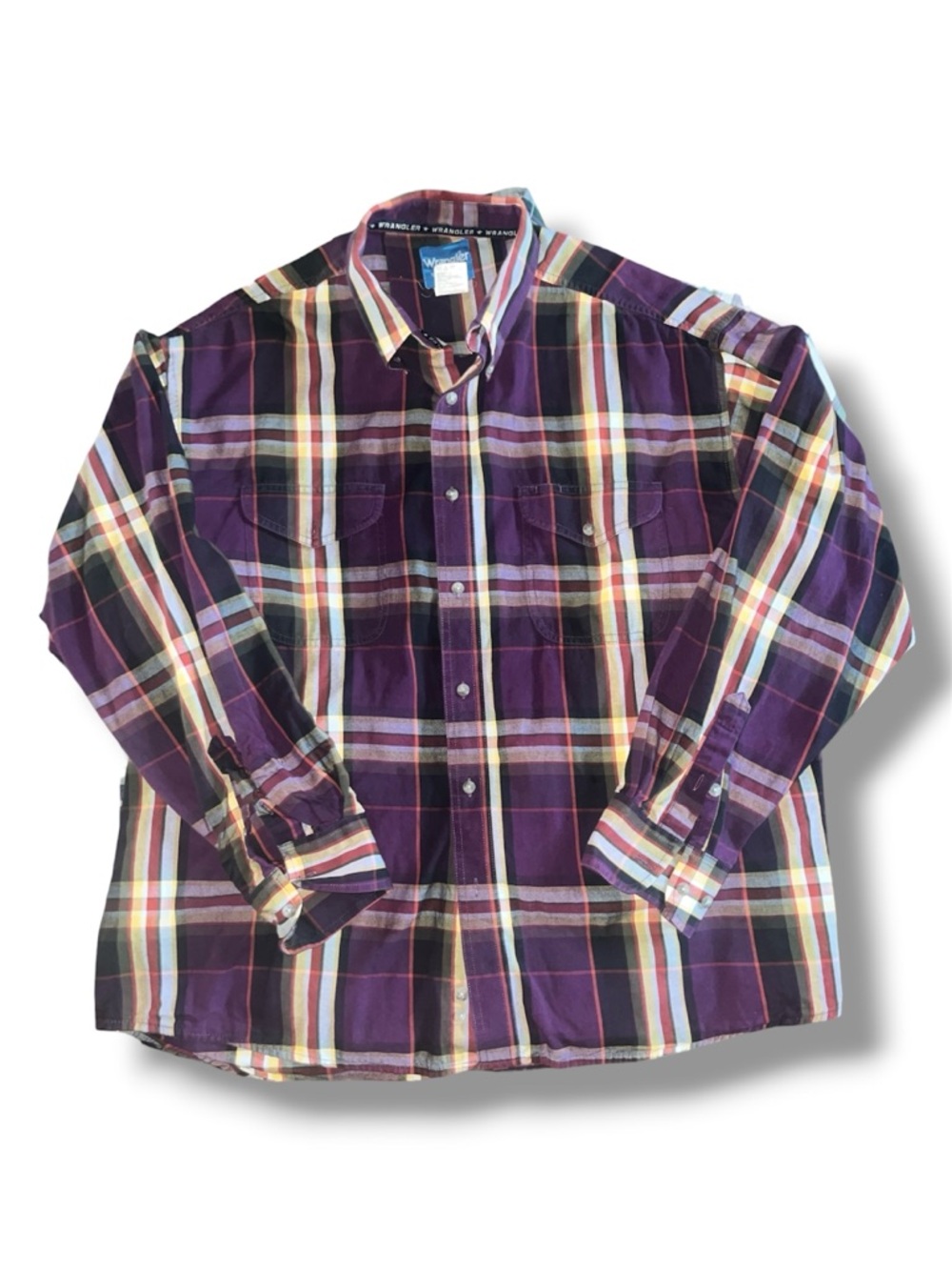Wrangler Purple Plaid Button-Down Western Shirt
